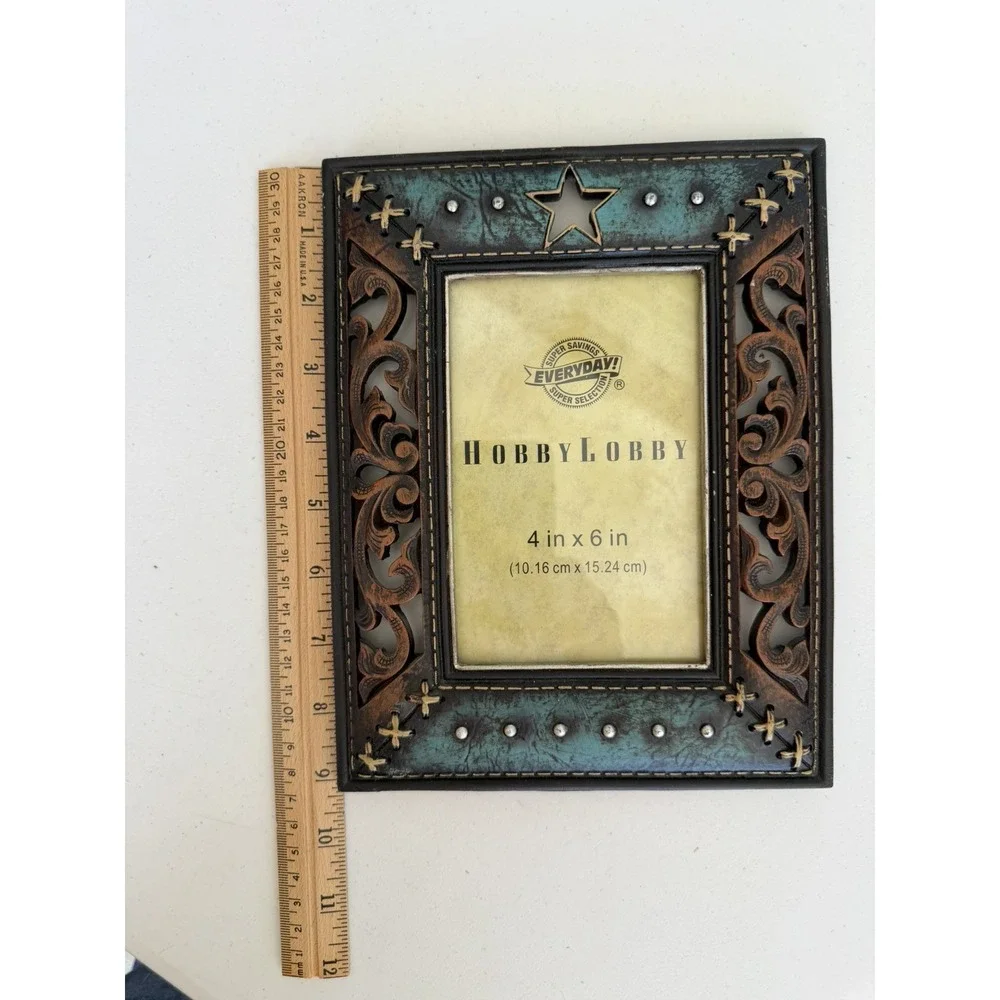 Rustic Teal And Brown Picture Frame READ NOTE